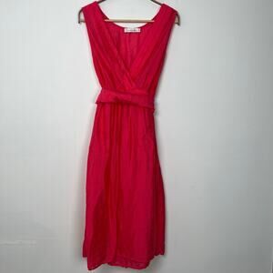 Cut Loose SZ XS Neon Pink Faux Wrap Dress Tie Tencel Rayon Lightweight Lagenlook